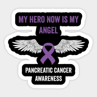 pancreatic cancer awareness - My hero now is my angel purple ribbon awarenss month Sticker